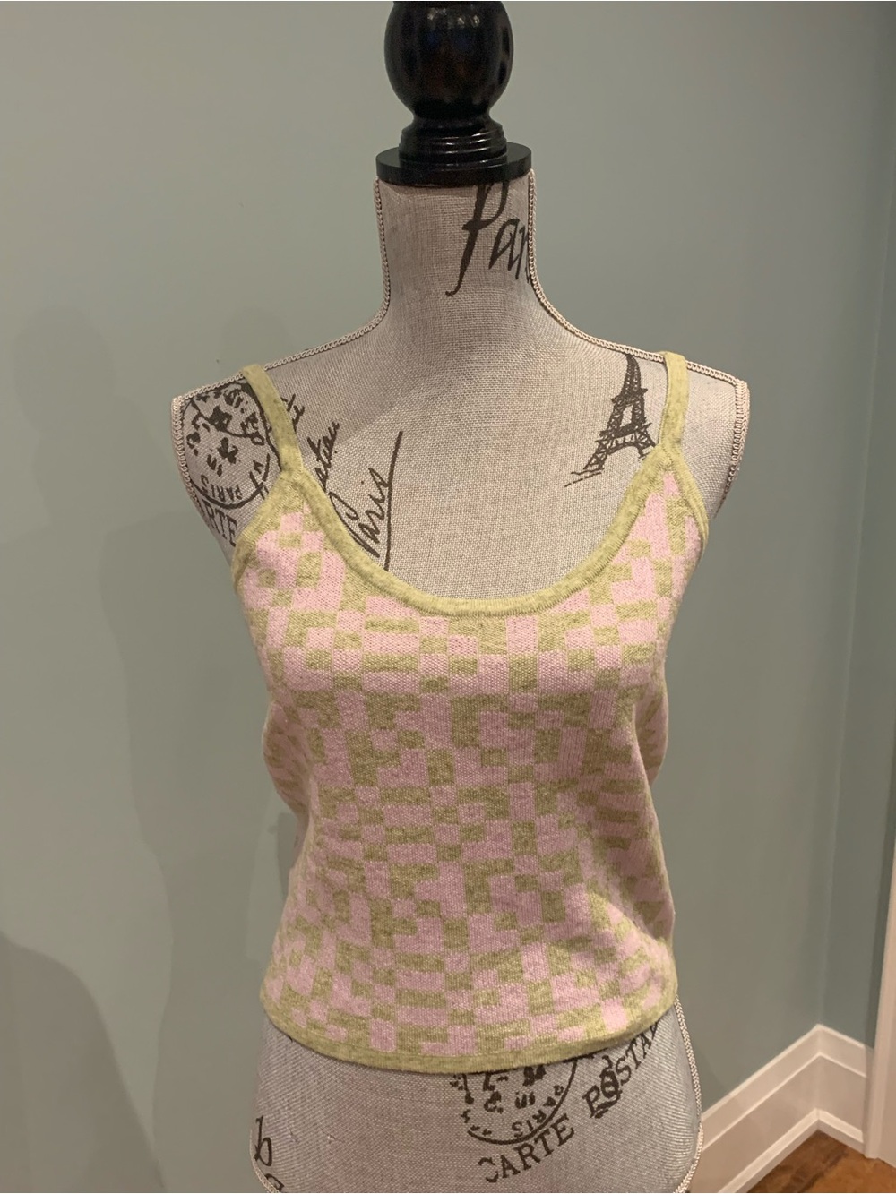 Heartloom Pink & Light Green Check Knit Tank